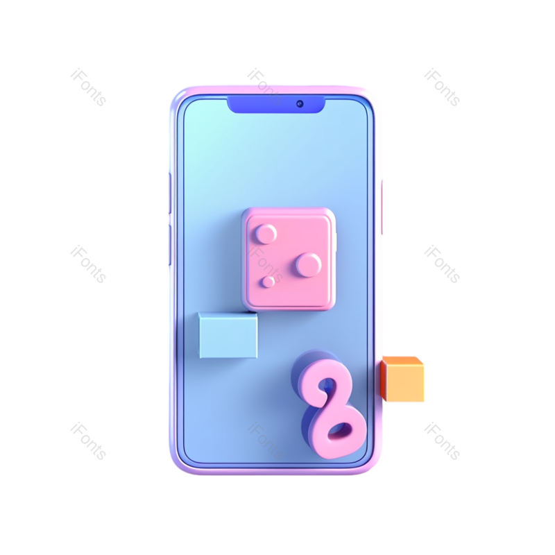 立体图片,智能手机元素,方块PNG,可爱风免抠素材